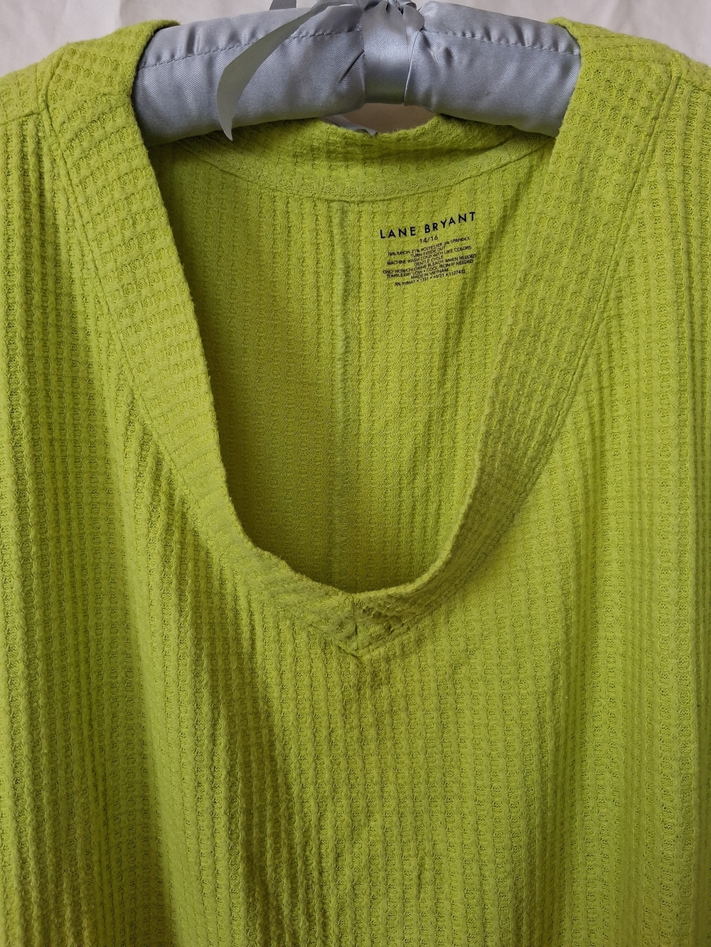 Lane Bryant Lime Green Waffle V-Neck Top